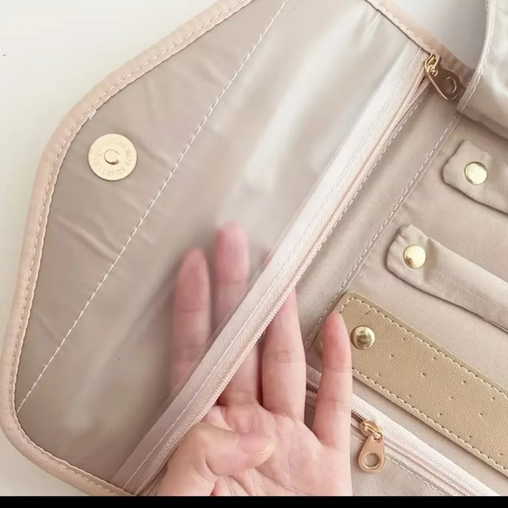 Travel Portable Jewelry Organizer Roll Foldable Pink - Image 5