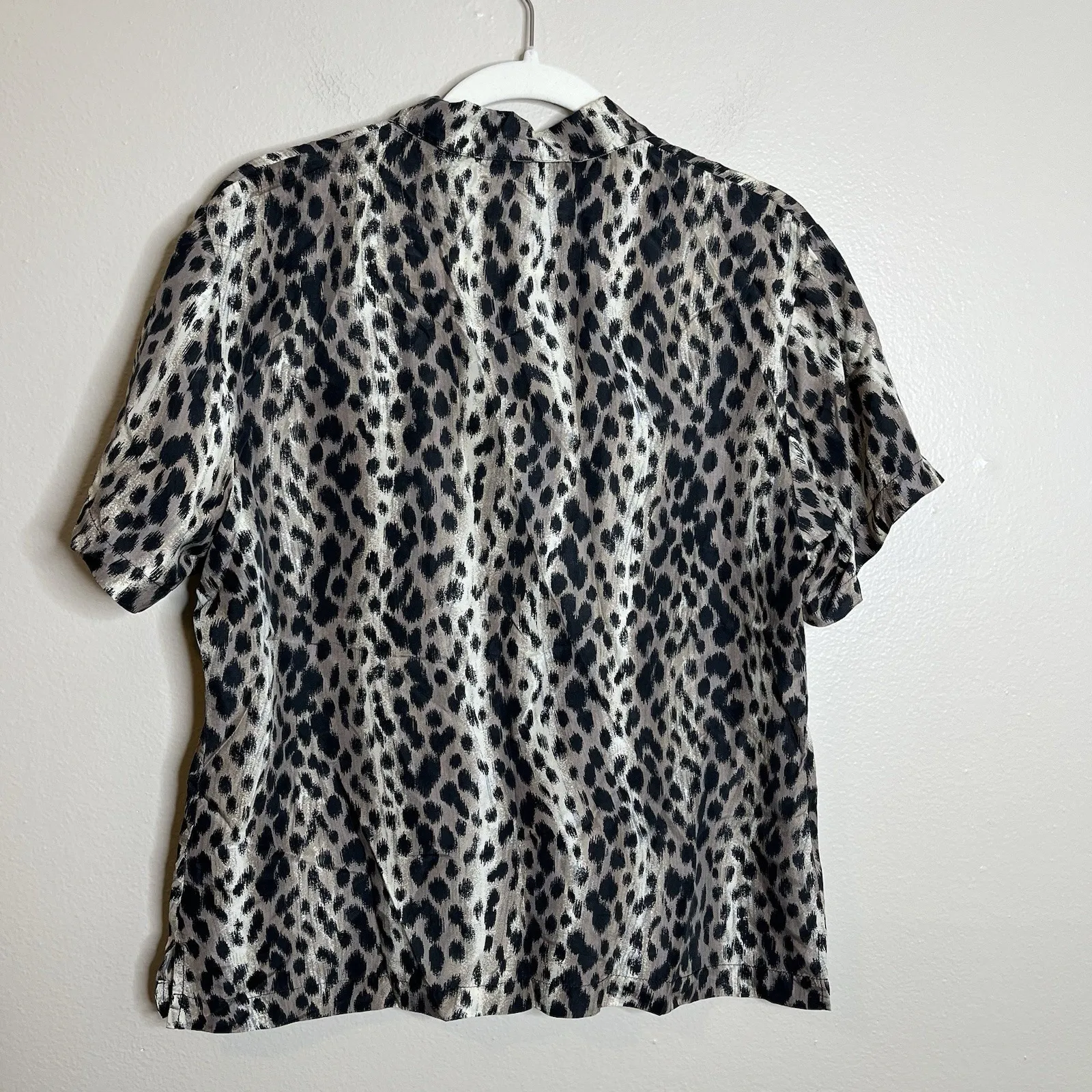 Vintage Silk Button Up Blouse Top Animal Print Women Cheetah 90s Friends M Y2k Brown Size M - Image 6