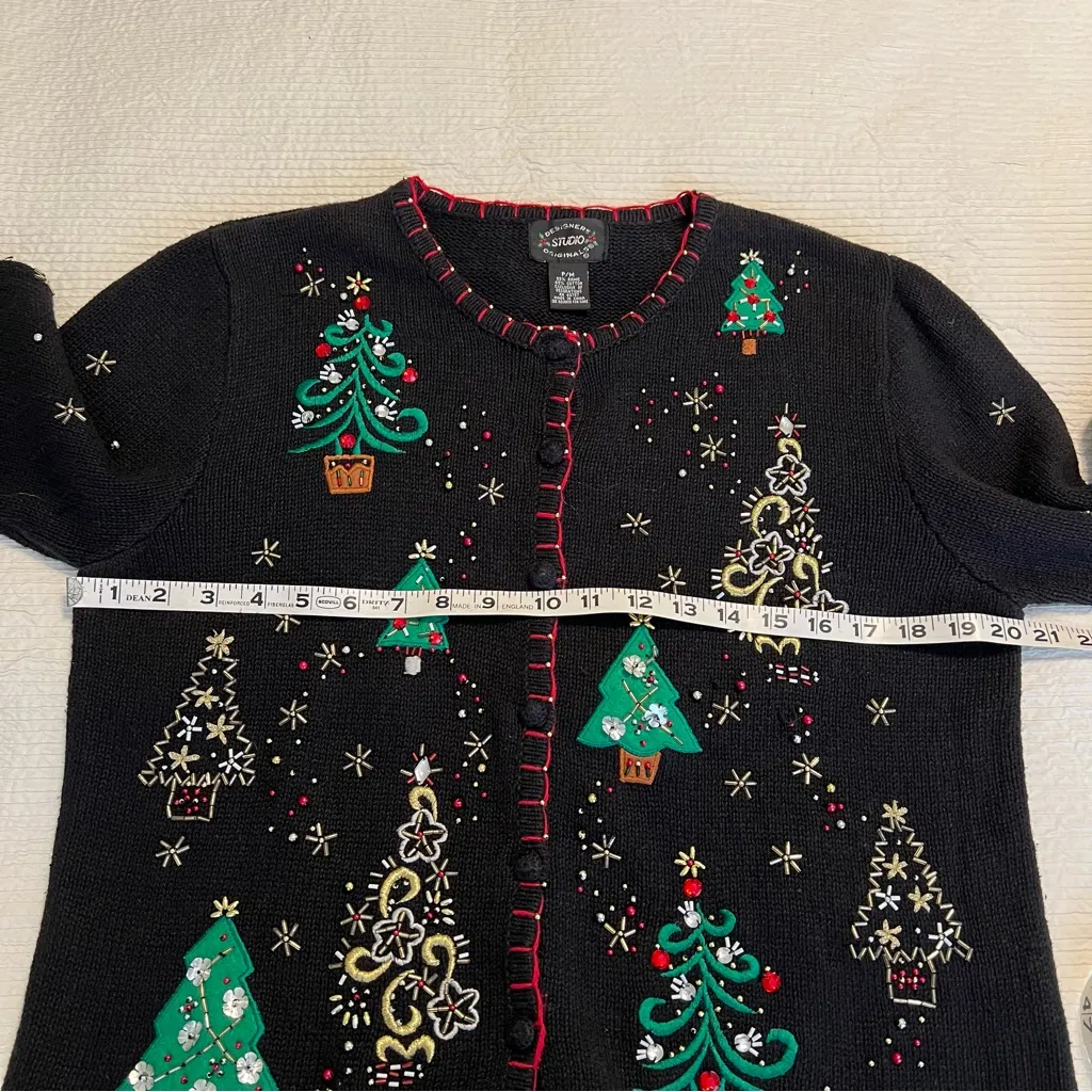 Designers Original Christmas sweater trees embroidered cardigan size MP Black - Image 10