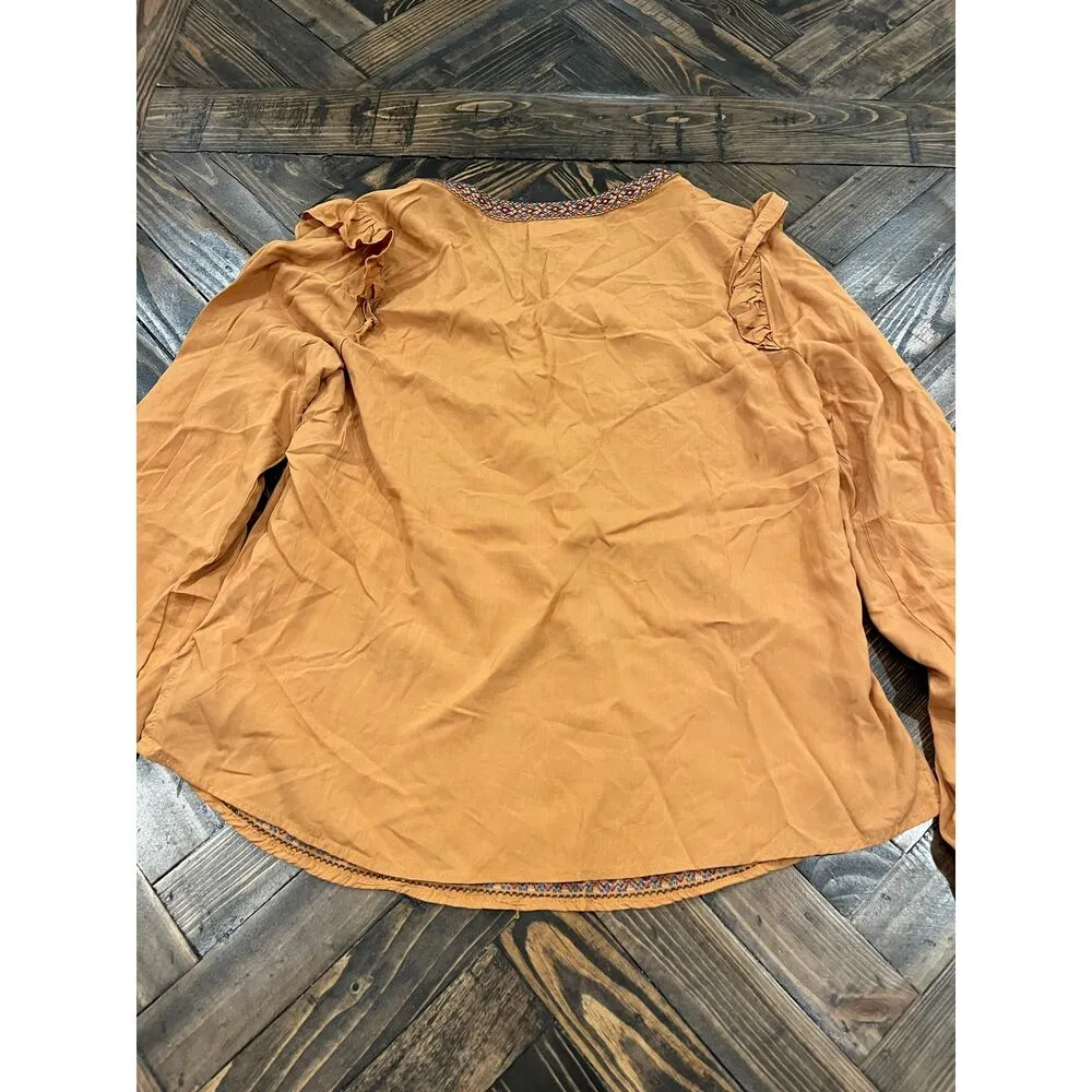 Savanna Jane Western Boho Floral Fairy Blouse Women Medium Flowy Cowgirl Loose Yellow - Image 3