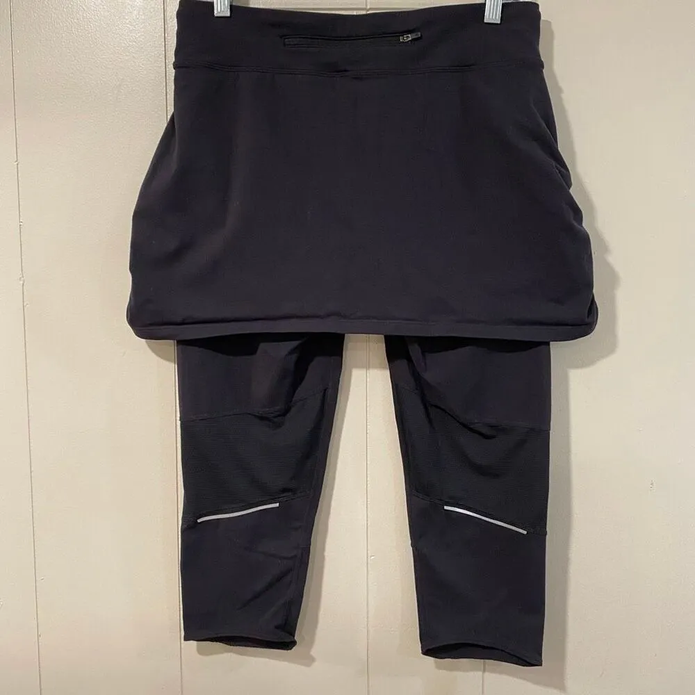 Athleta Black Skirted Leggings L Ruched Reflective Activewear Pants - Image 3