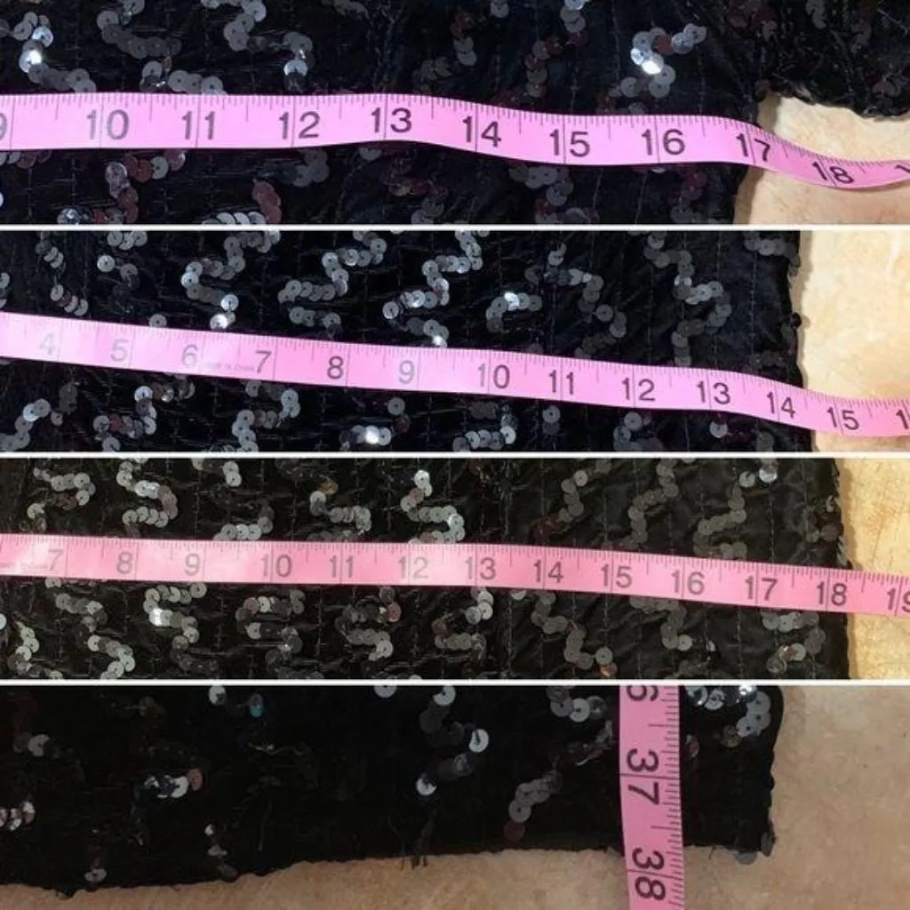 Vintage Zum Zum Black Dress Size Small Velvet Sequin Metallic Short Sleeves - Image 8