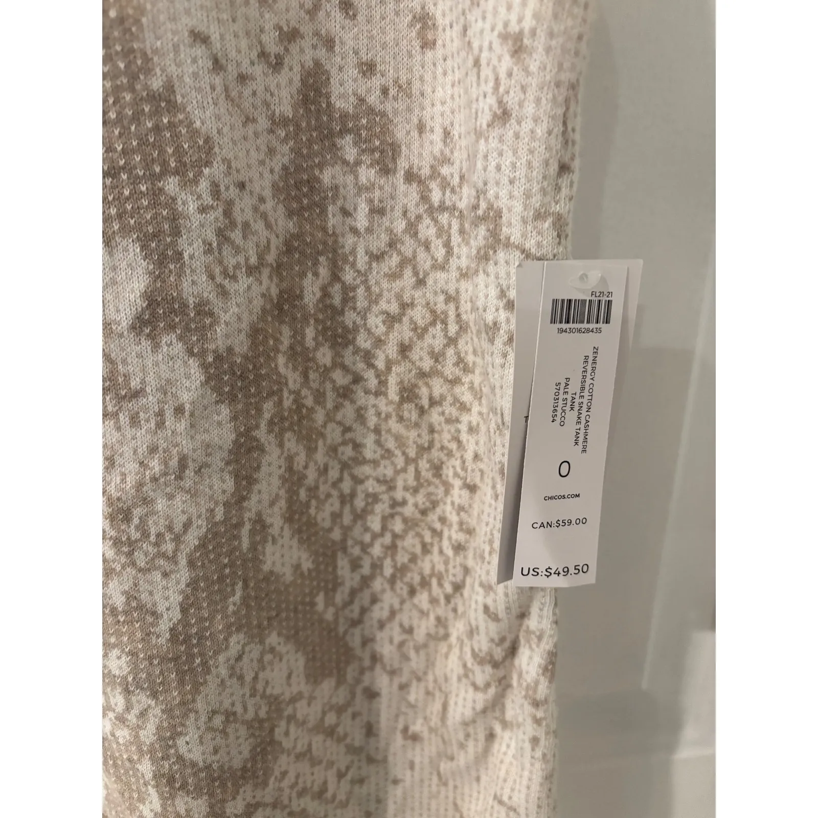 Chico's Zenergy Tank Top Snakeskin Print Sleeveless  Cotton Cashmere‎ Size 0 - Image 3