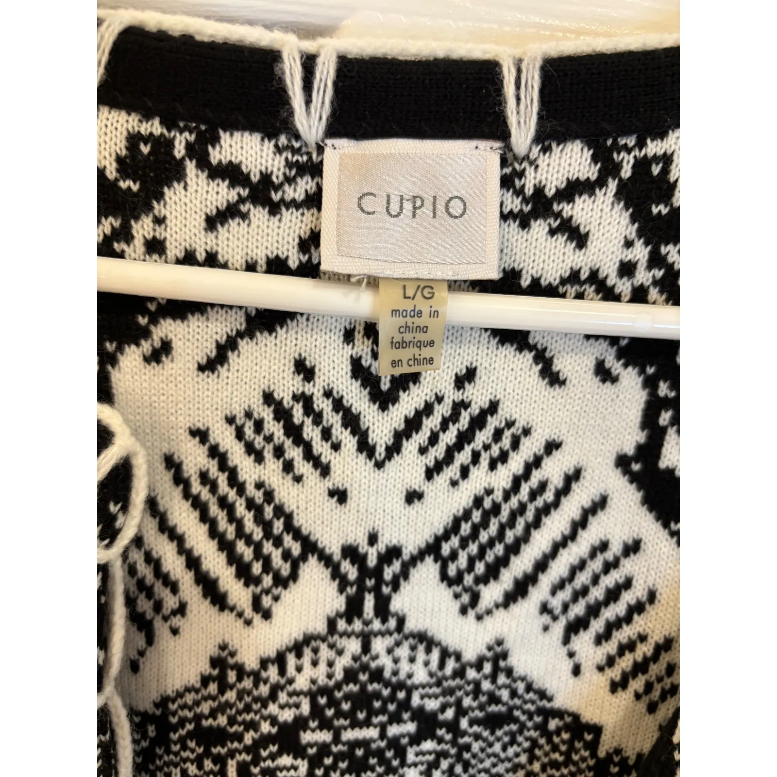 Cupio Black White Diamond Print Open Front‎ Cardigan Size Large - Image 4