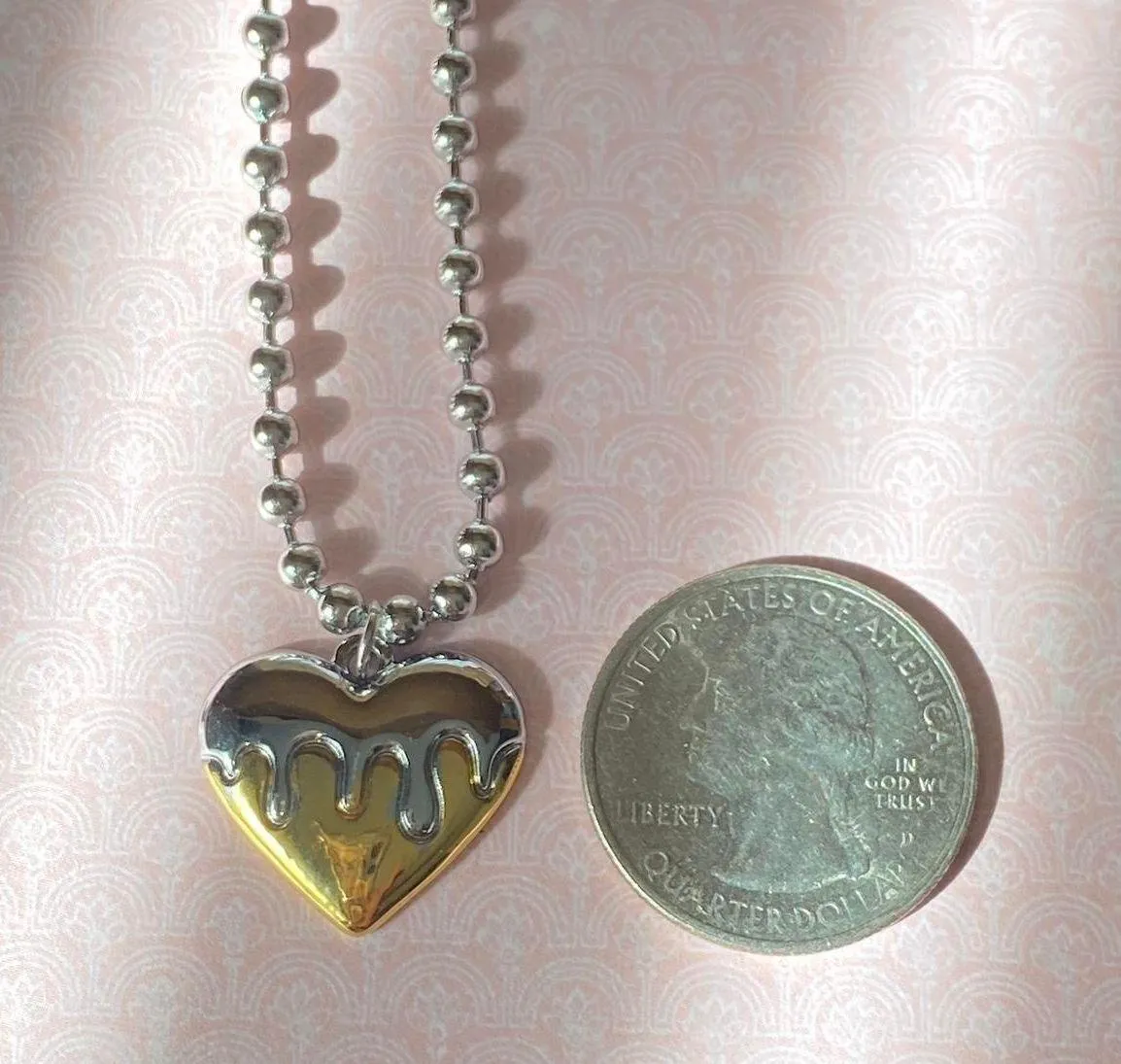 grunge y2k dripping heart fully stainless steel ball chain necklace💛 - Image 7