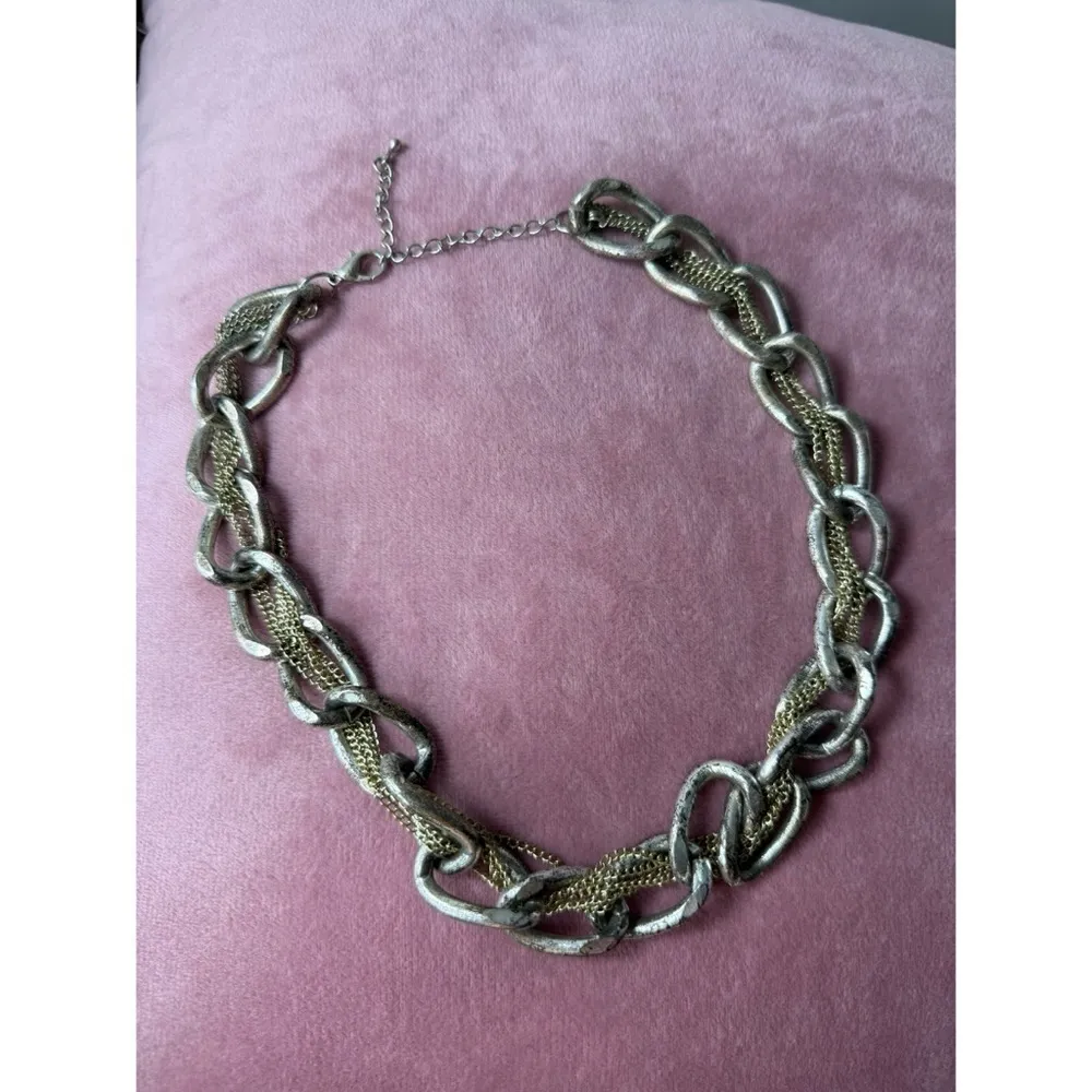 Topshop Gold Silver Mixed Metals Chunky Double Chain Link Statement Necklace OS - Image 4