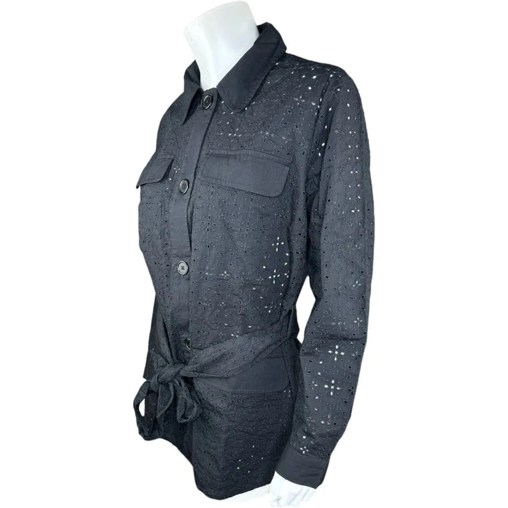 Isaac Mizrahi Live! Embroidered Cotton Eyelet Jacket Pitch Black X - Image 5