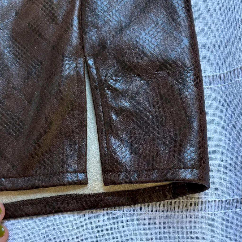 Le Lis Chocolate Plaid Faux Leather Mini Skirt - Image 5