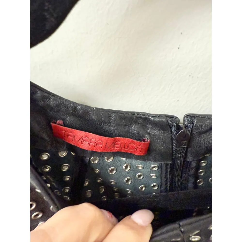 Tamara Mellon Sleeveless 100% Real Lamb Leather Grommet Top Black Womens Size 10 - Image 3