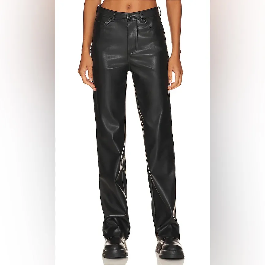 Steve Madden Loren Faux Leather Straight Leg Pants - Black - Image 3