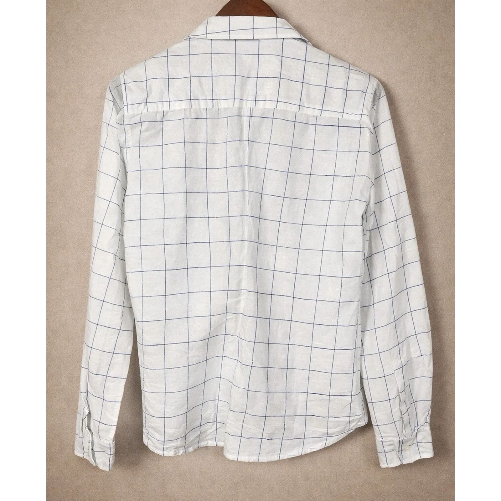 NWT Frank & Eileen Barry White Blue Windowpane S Cotton Button Down Shirt - Image 3
