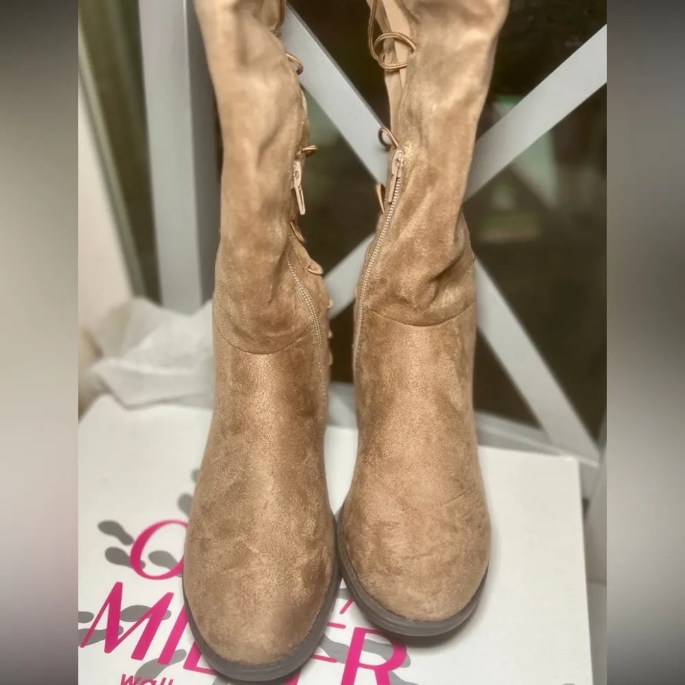 Light Brown Strappy Back Knee High Boots Tan Size 7.5 - Image 8