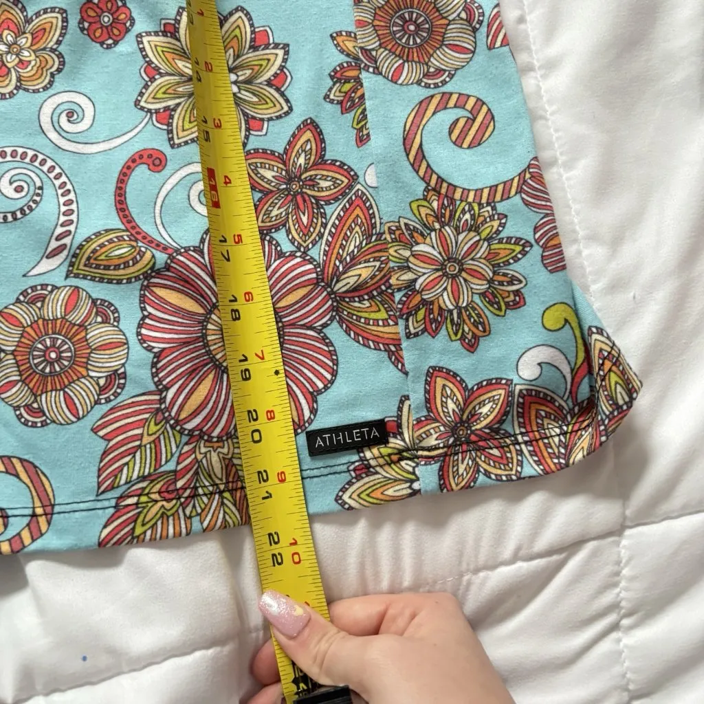 Vintage Retro Y2K Athleta Floral Blue Tank Top Built In Bra Womens Racerback - Image 5