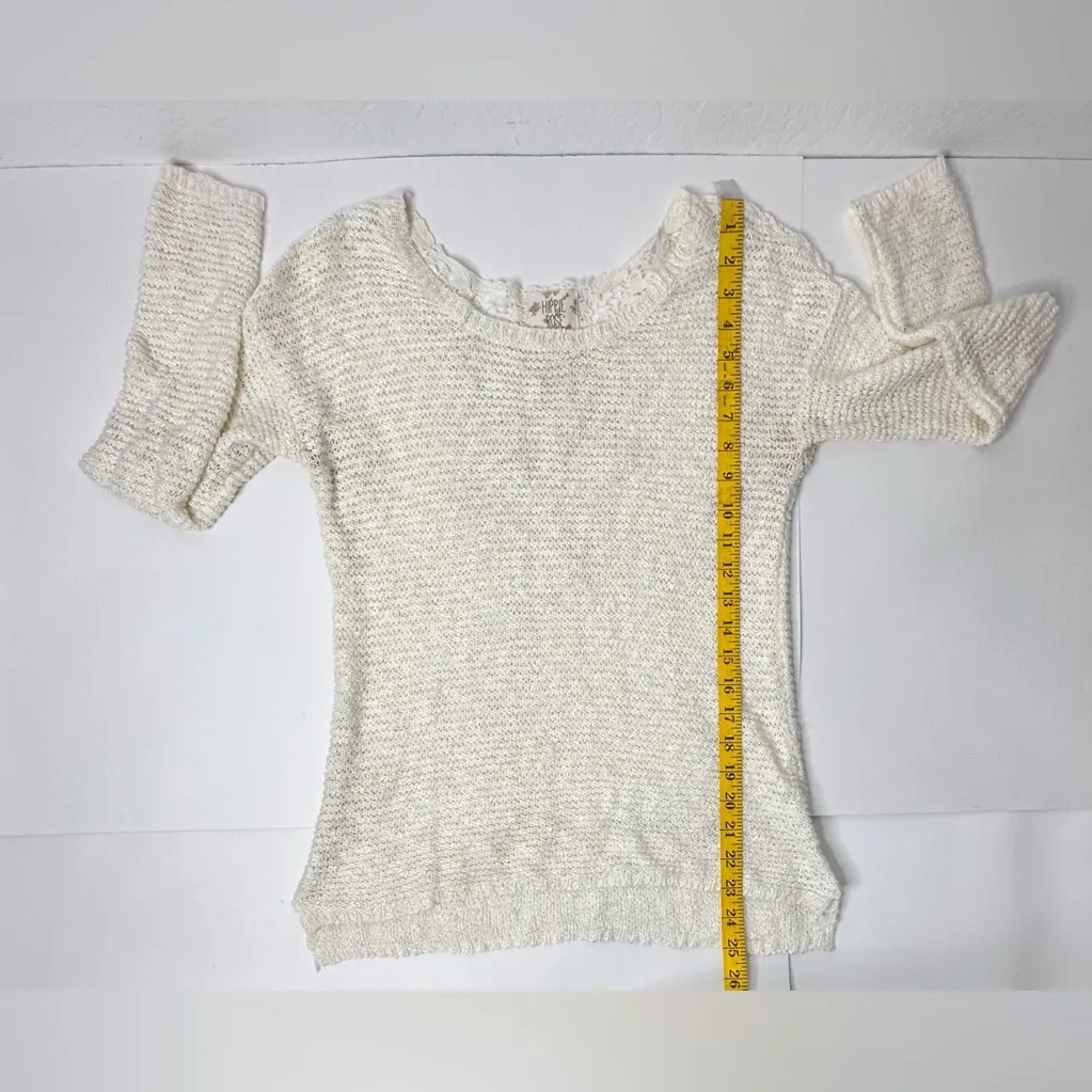 Hippie Rose Sweater Womens Size M Knitted Ivory Beige Pullover Boho Peasant Work - Image 4