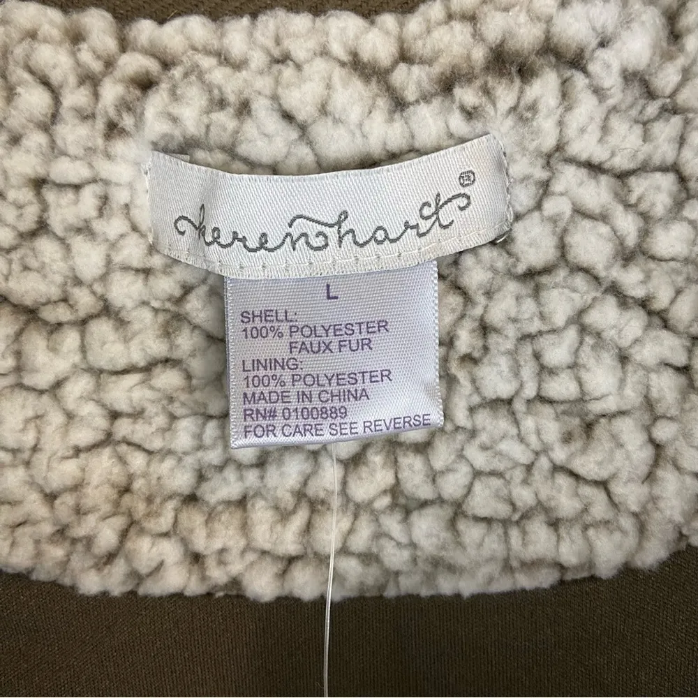 Keren Hart Cozy Fuzzy Lined Cream & Brown Full Zip Sherpa Vest Size Large - Image 7