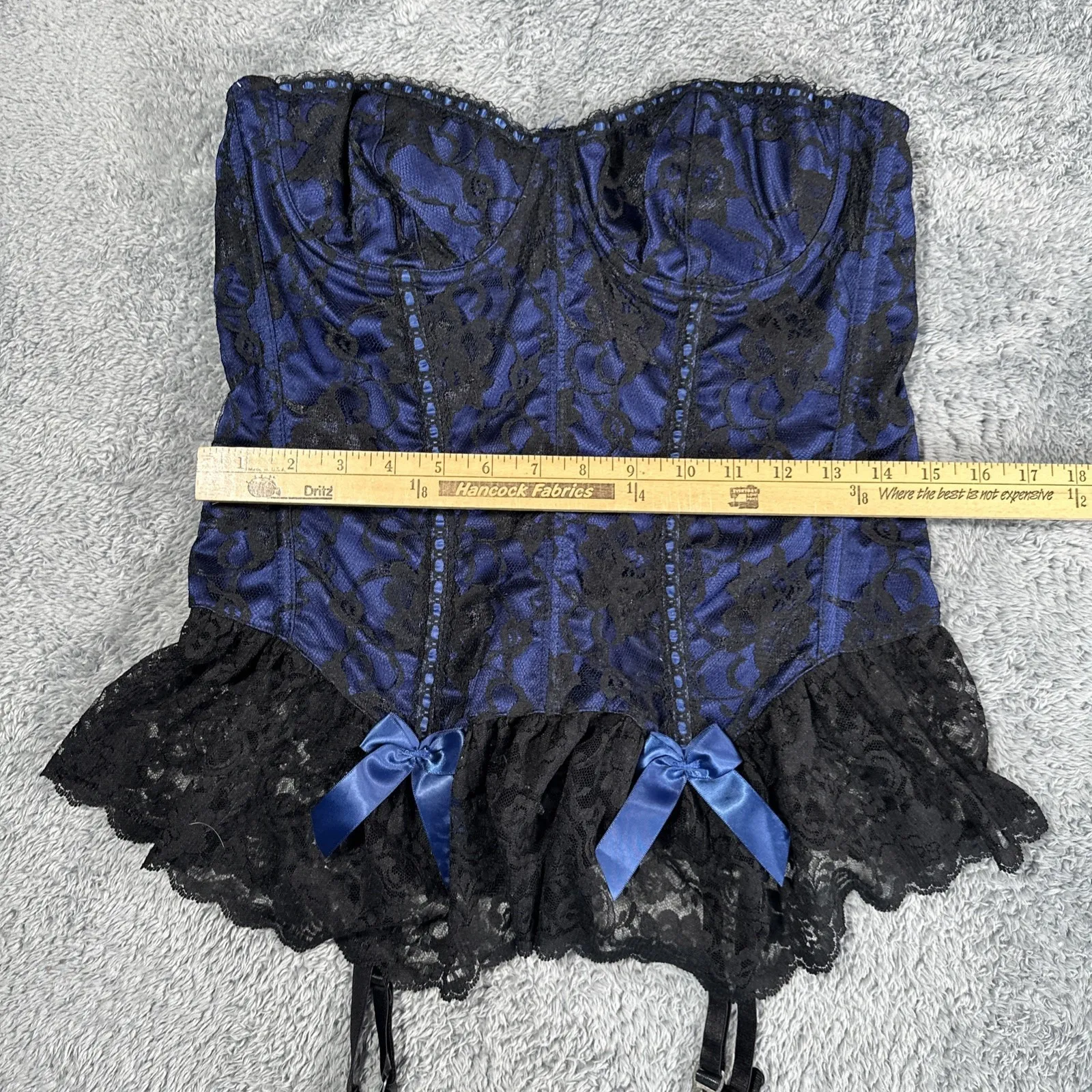 90s VTG FREDERICK'S OF HOLLYWOOD Blue Lace Bustier GARTERS Corset Top 80s 38 - Image 7