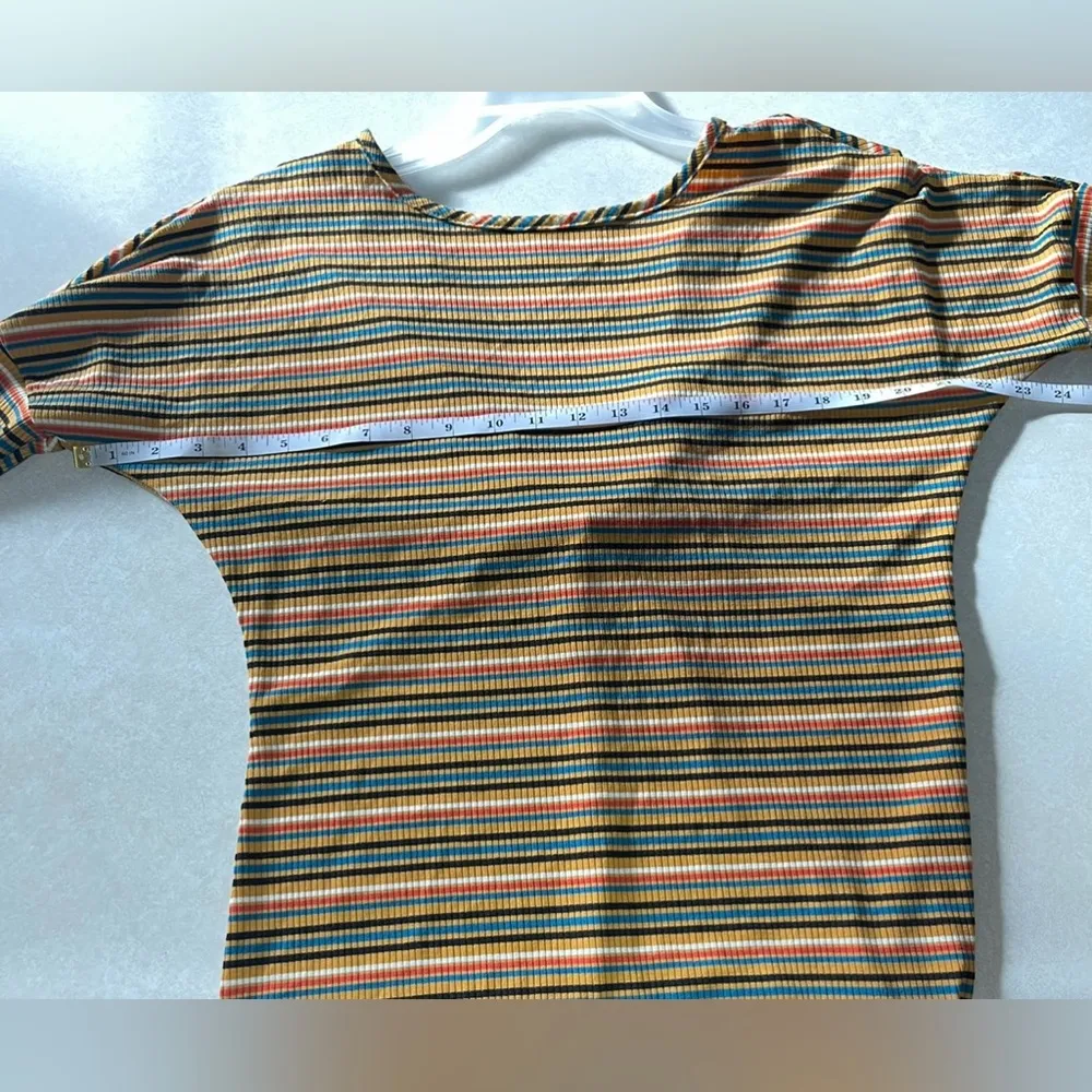 Ashley Stewart Women Harvest Gold Stripe Twist Back Long Sleeves Top Sz 10/12 - Image 6