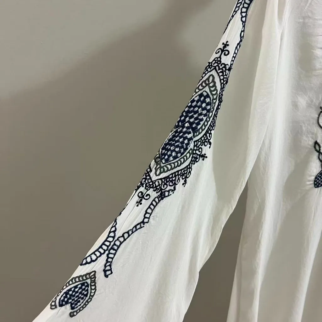 NWOT Johnny Was Biya Embroidered Floral Tunic Boho White Blue Shirt Blouse Sz S - Image 11