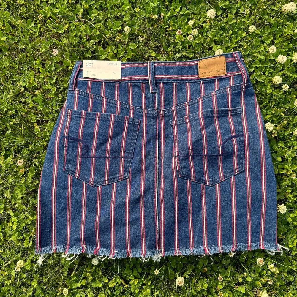 NWT American Eagle Skirt Sz 0 Red White Blue 4th of July Patriotic Striped Denim - Image 6