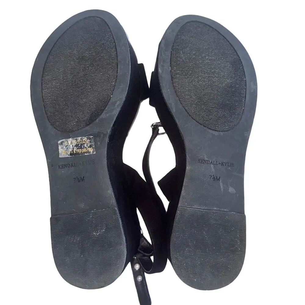 Kendall + Kylie  Womens Suede Open Toe Platform Sandals Heels, Black 7.5 - Image 4