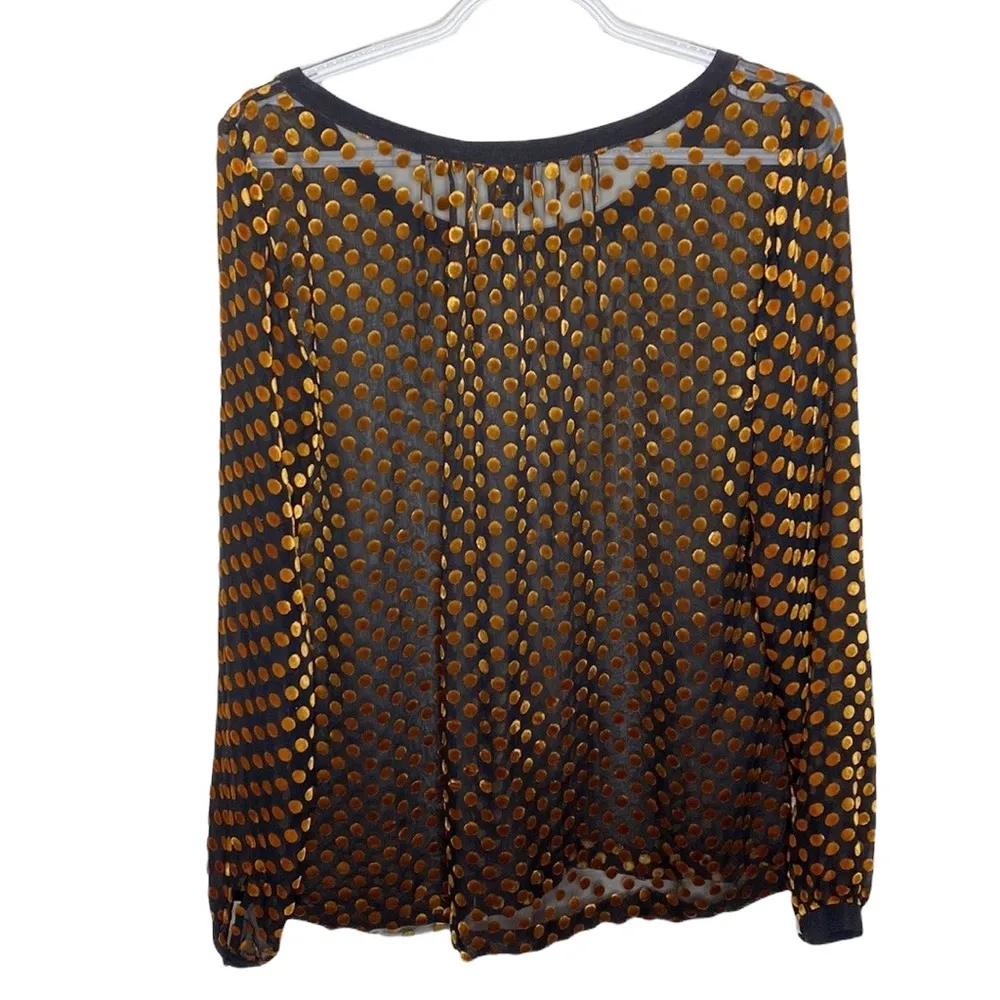 Club Monaco sheer silk blend blouse with velvet gold polka dots size S - Image 2