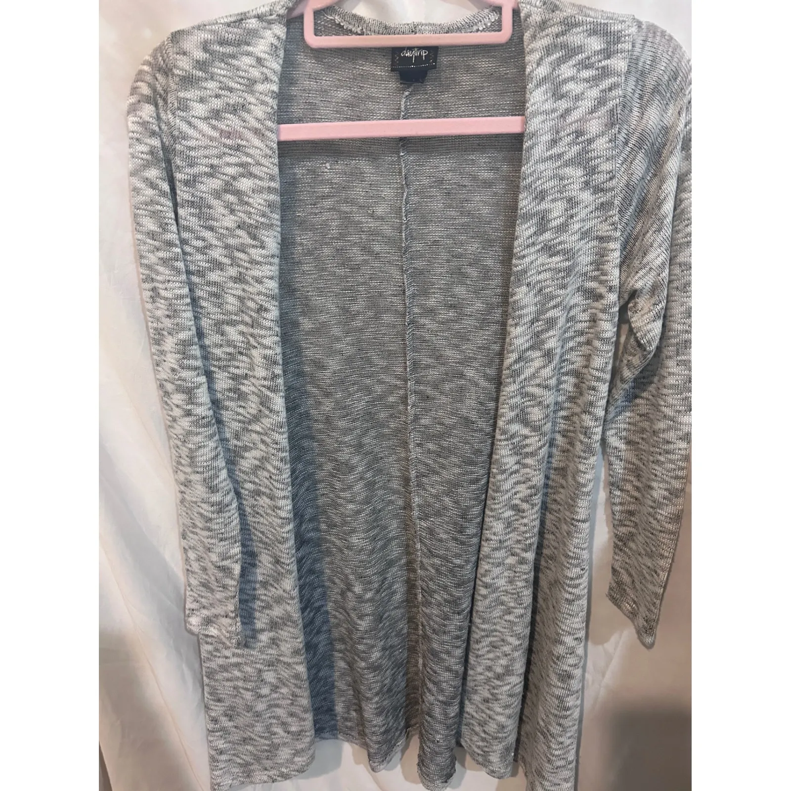 Daytrip Marled Knit Open Front Cardigan Long Sleeve Grey White Size S - Image 2