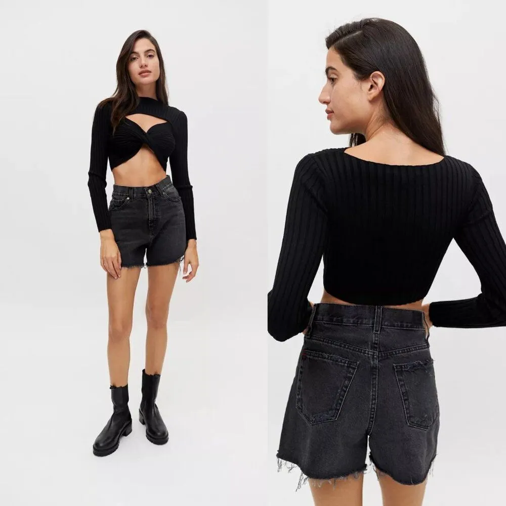 Urban Outfitters Tayla Twist-Front Sweater in Black Size Large NWOT $59 - Image 11