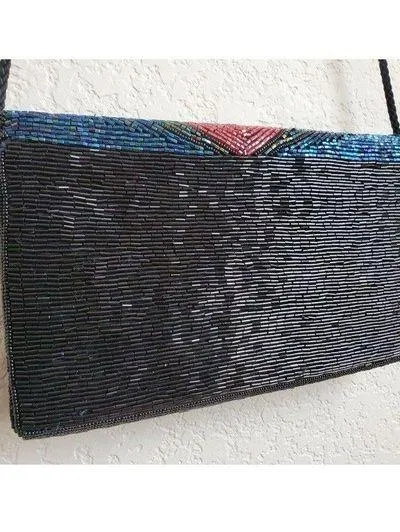 VTG ADG Fashion Imports Beaded Black Multicolor Evening Bag Purse 80s Re… - Image 7