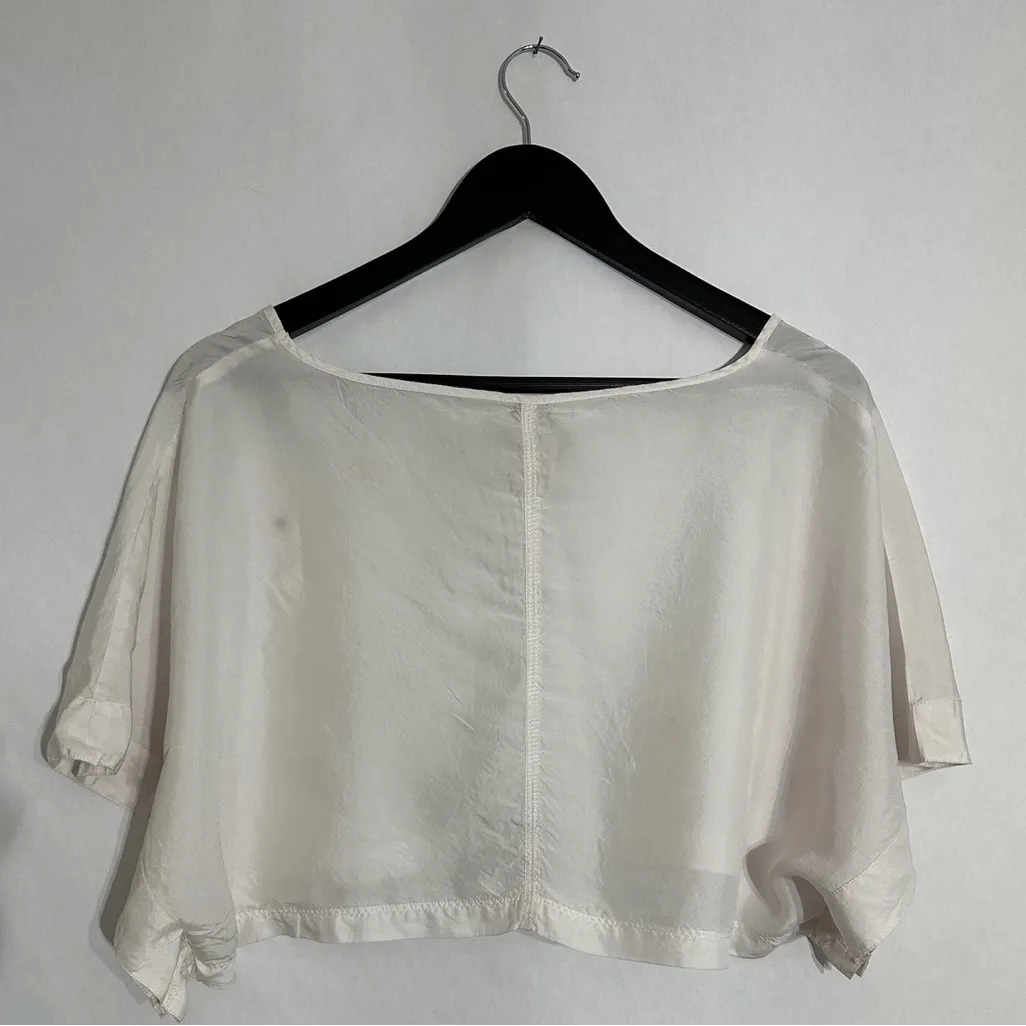 We The Free by Free People White Sheer Cropped Boxy Top Pocket Detail Silk XS - Image 9
