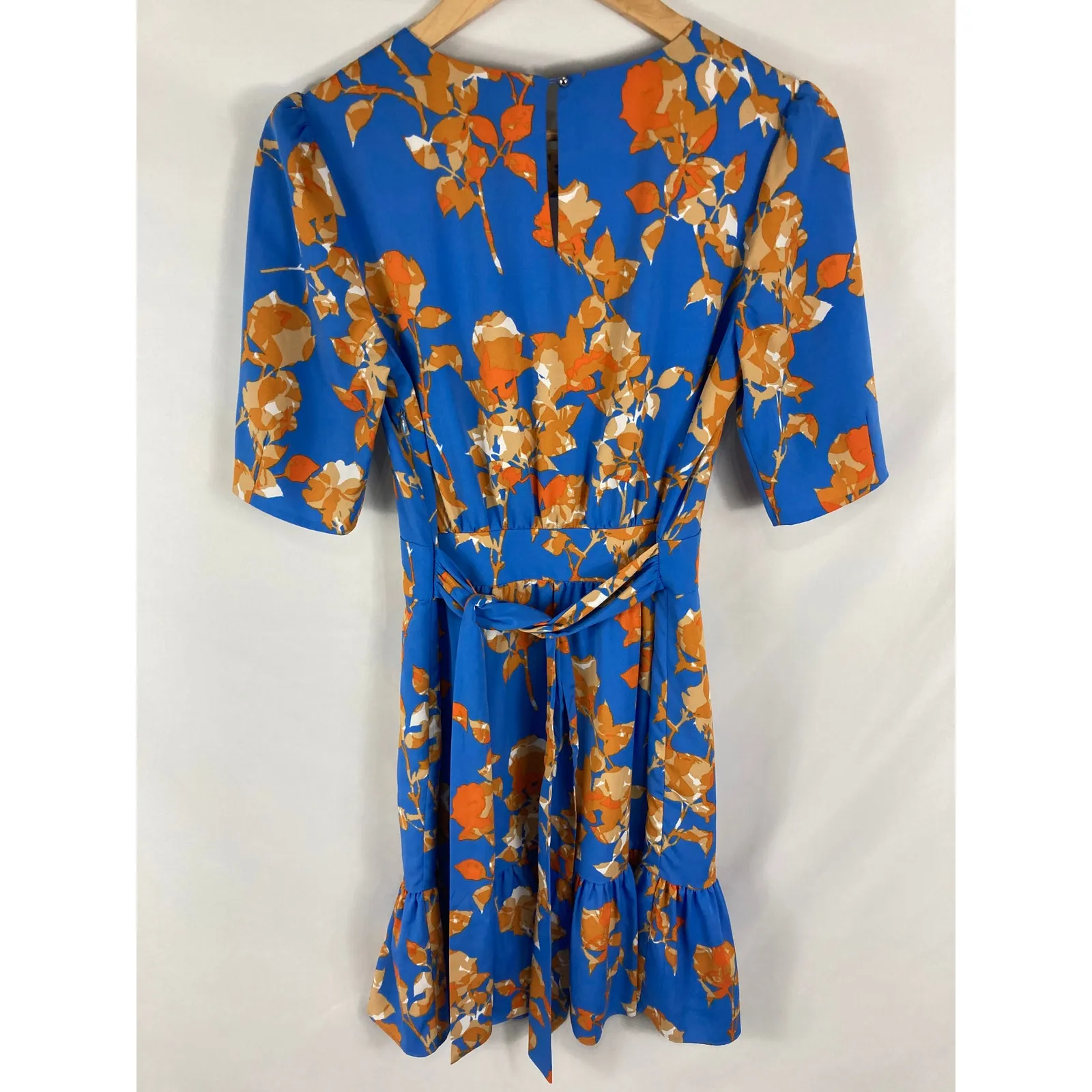 Cynthia Steffe Short Sleeve Blue Tie Waist Floral Dress Size 6 - Image 3