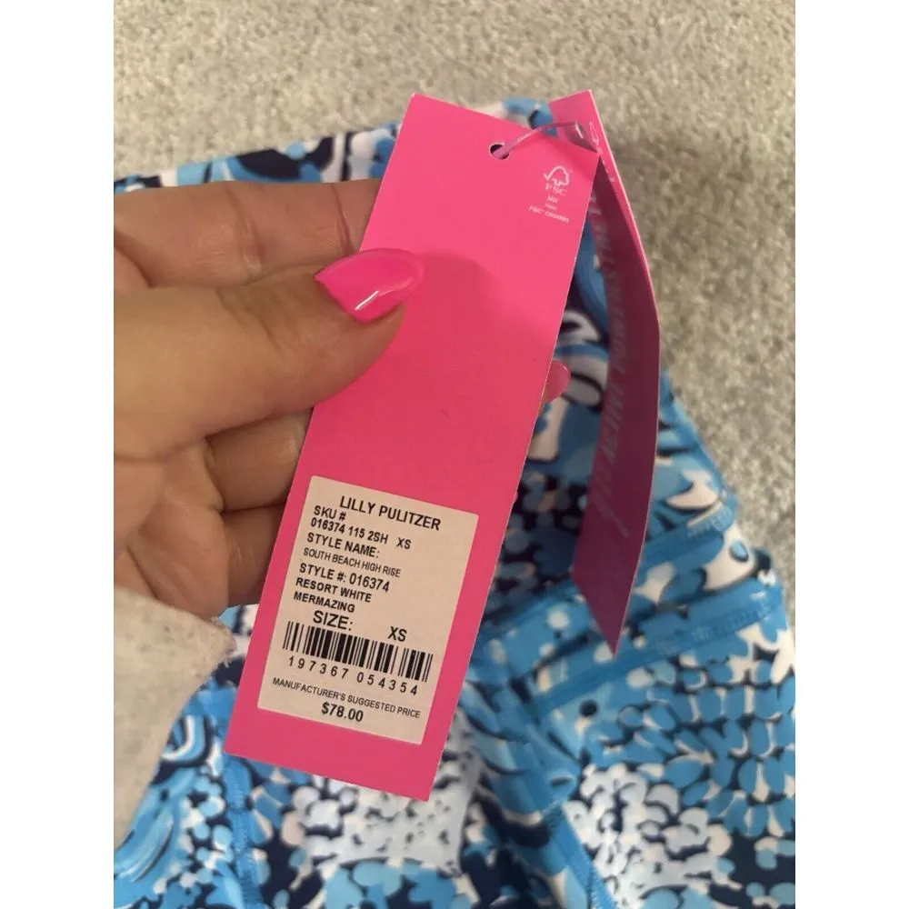 Lilly Pulitzer Luxletic South Beach High Rise Bike Shorts Resort White Mermazing - Image 3