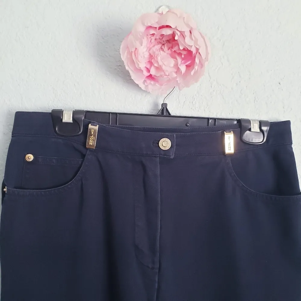 St. John Sport Navy Blue Cotton‎ Stretch Straight-Leg Pants - Image 4