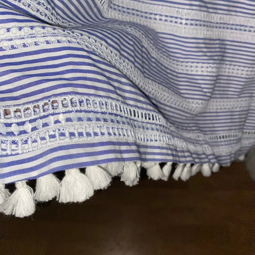 Blue & white stripped Vine Camaro dress with tassels on hem & bell sleeves - Image 6