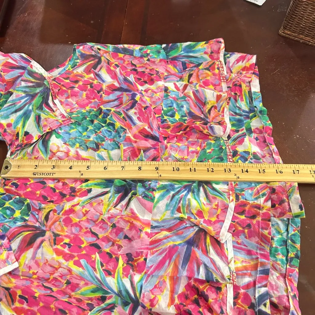 J.Crew Blouse Womens‎ 12 Tropical Pineapple Print Ruffled Sleeveless Cotton Pink - Image 7