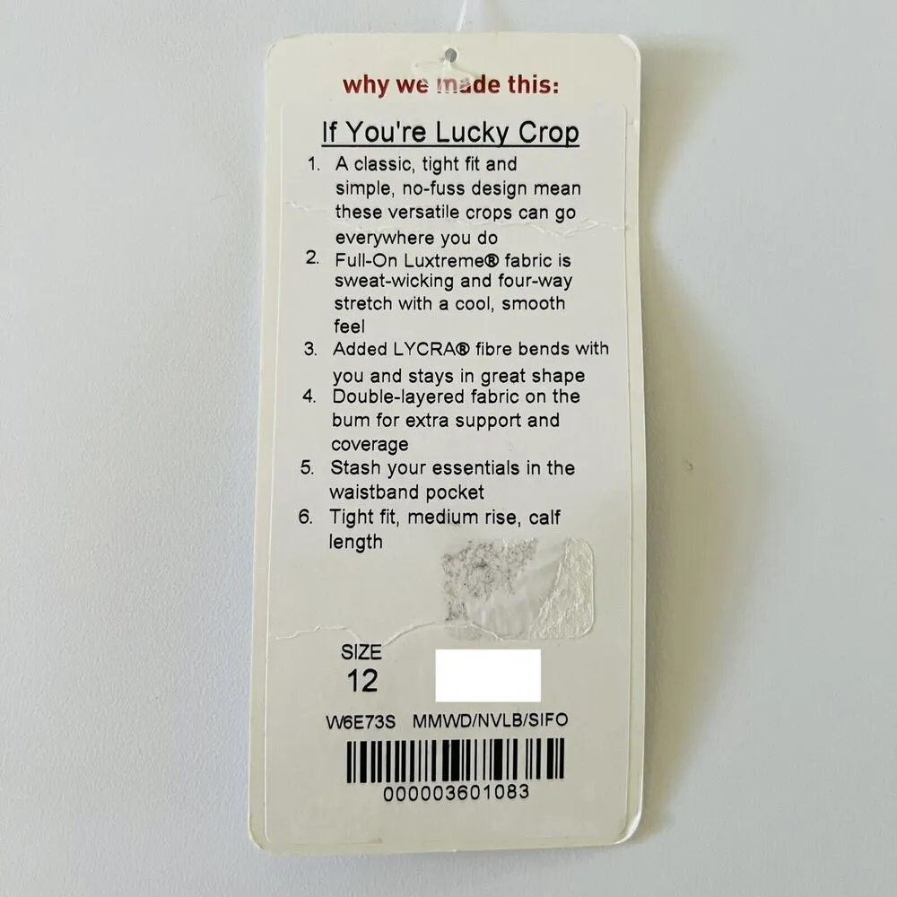 LULULEMON ATHLETICA White Deep Navy Blue If You Are Lucky Crop Leggings - US 12 - Image 9