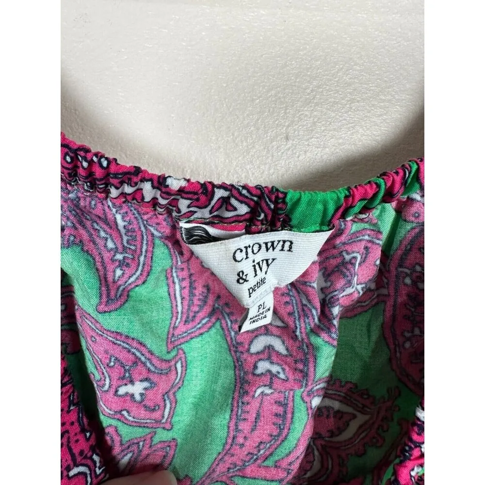 Crown & Ivy PL Petite Large Blouse Top Pink Green Floral Peasant Elastic Neck - Image 5