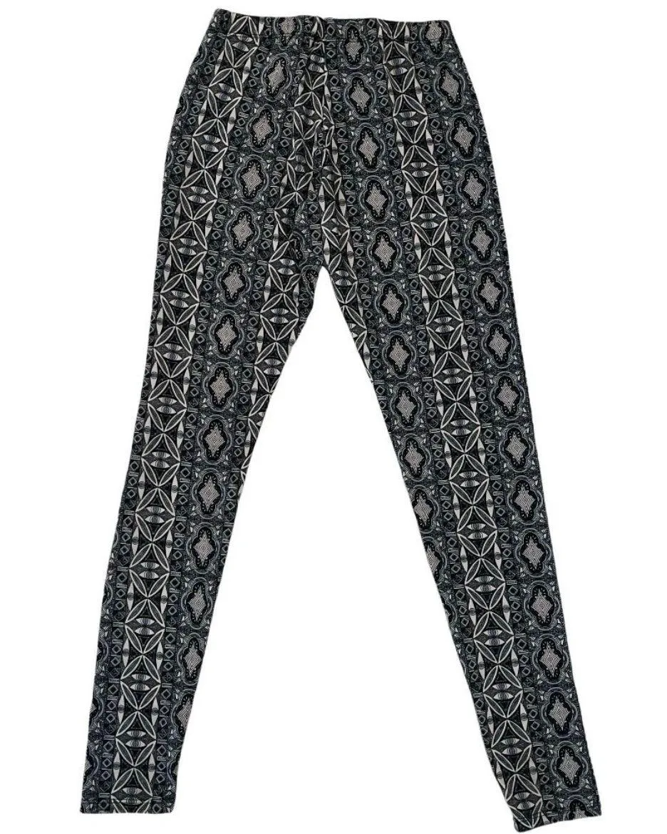 See You Monday Womens S Geometric Print Leggings Black Gray Cream - Image 2