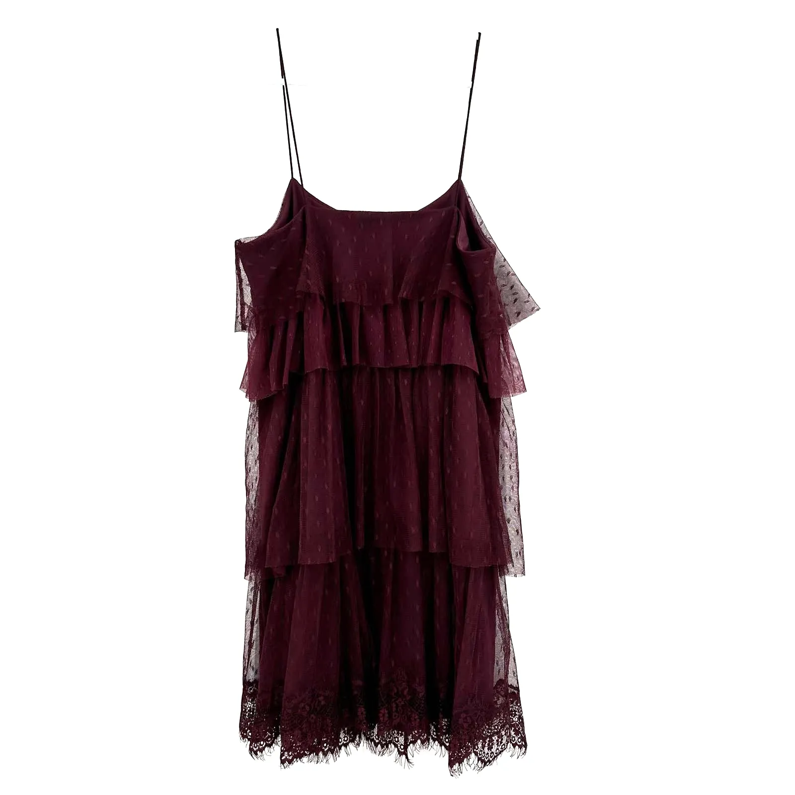 LC Lauren Conrad Runway size XS sleeveless mini dress tiered purple burgundy‎ - Image 2