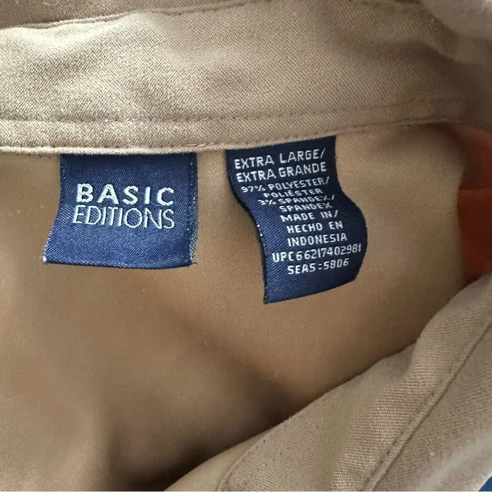 Basic Editions Tan Long Sleeve Button Down Shirt Brown Size XL - Image 3