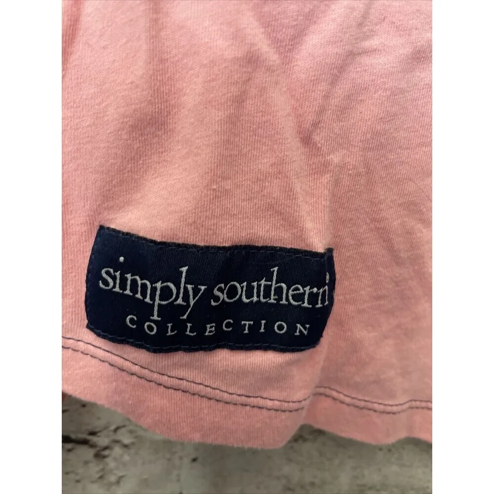 Simply Southern Pink Long Sleeve TShirt Bow Floral Sleeves Women’s M‎ - Image 2