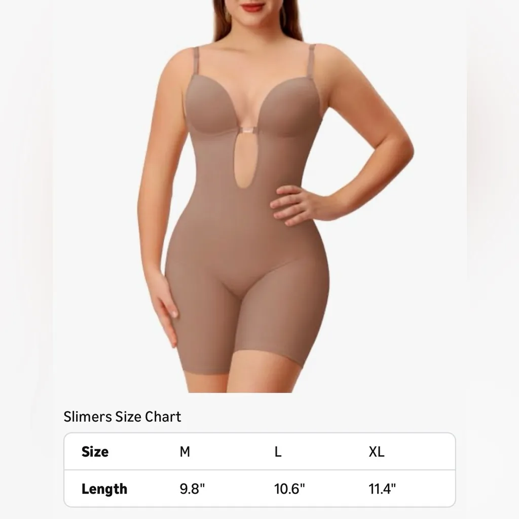 NEW Slimers Backless Shapewear Bodysuit Low Back Body Shaper Slimming Plunge L Tan Size L - Image 3