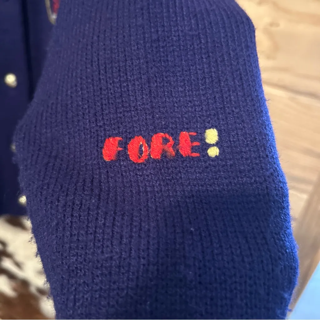 VTG Andreno Argento Womens Large Blue Embroidered Novelty Golf Cardigan - Image 7