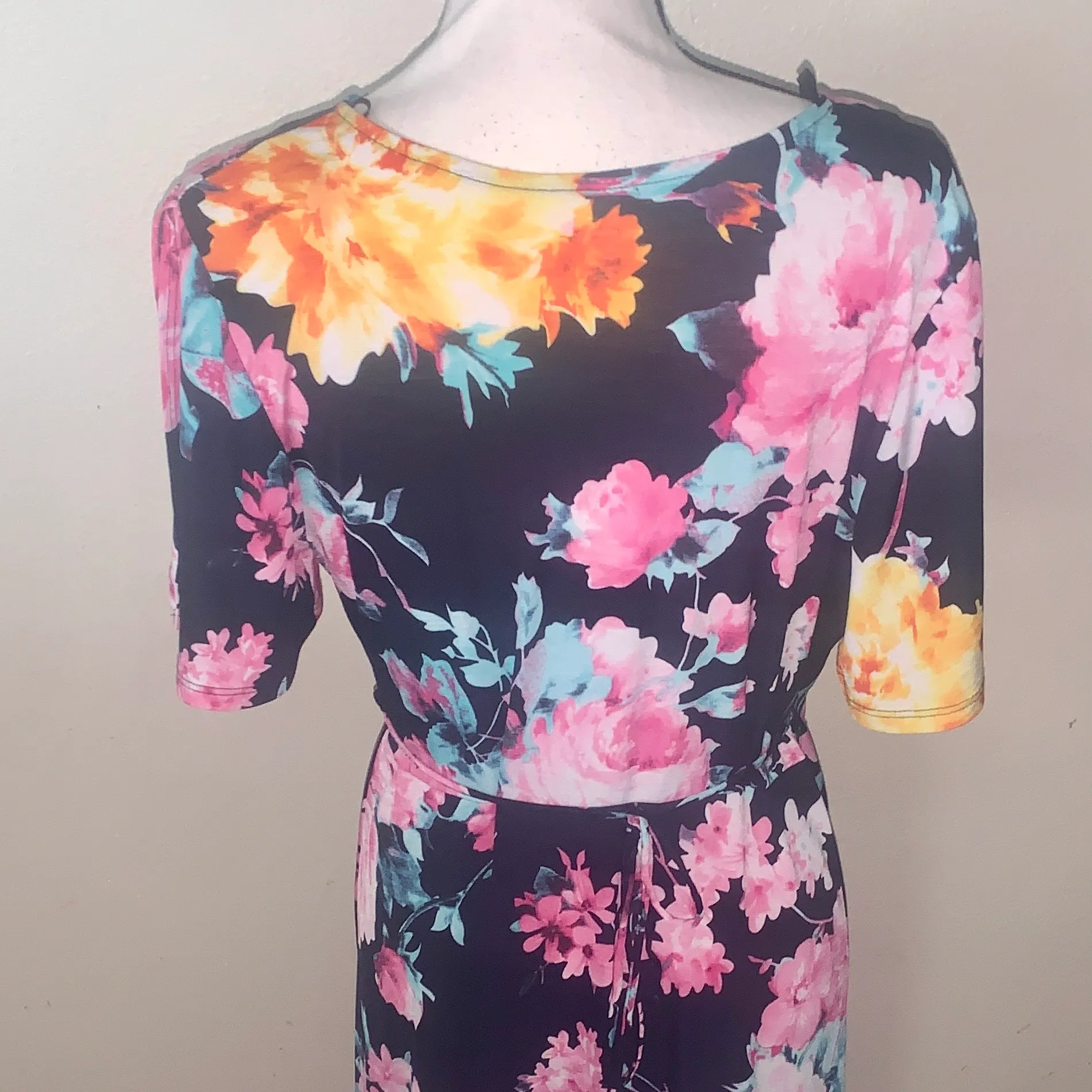 Emerald Floral Maxi Wrap Dress Slit Sleeves Stretchy - Image 8