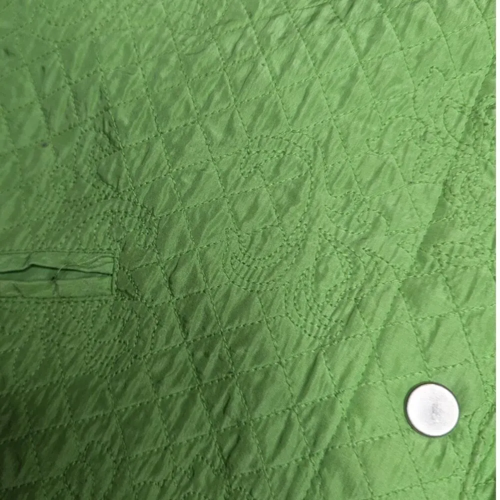 Vtg Y2K Coldwater Creek Lime Green 100% Silk Quilted Button Up Barn Jacket P S - Image 3