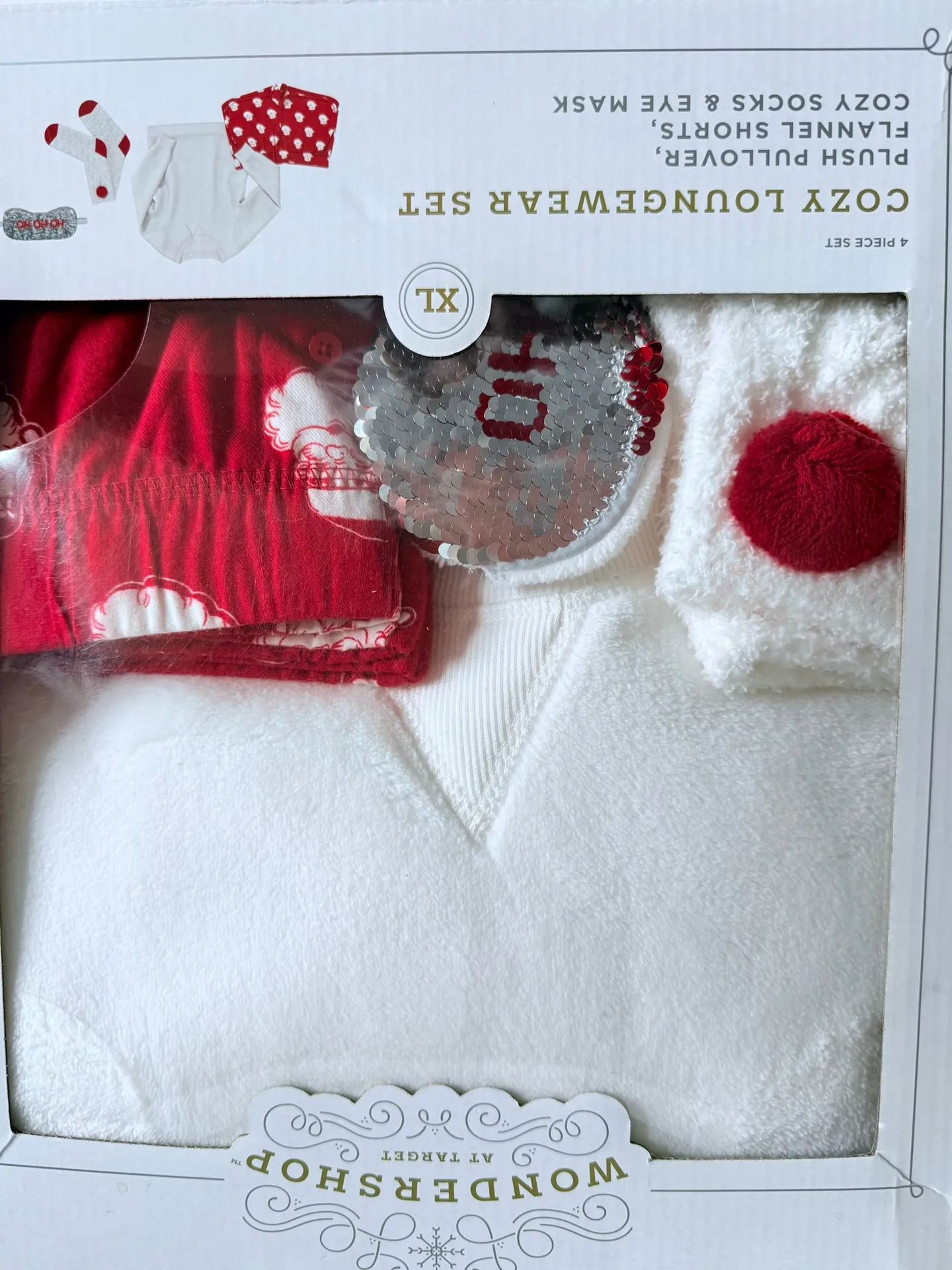 Wondershop Cozy Loungewear Set XL Plush Pullover Sweater Shorts Socks Eye Mask White - Image 3