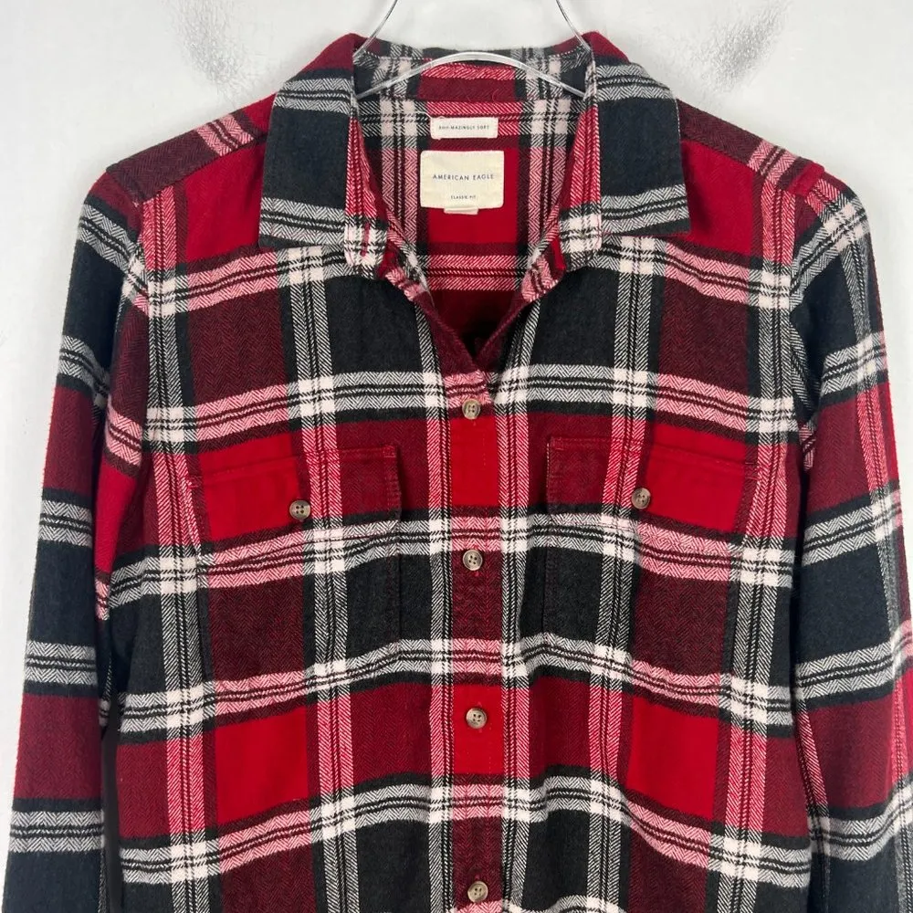 American Eagle Ahh-mazingly Soft Plaid Flannel Buttondown Shirt Classic Medium M - Image 2