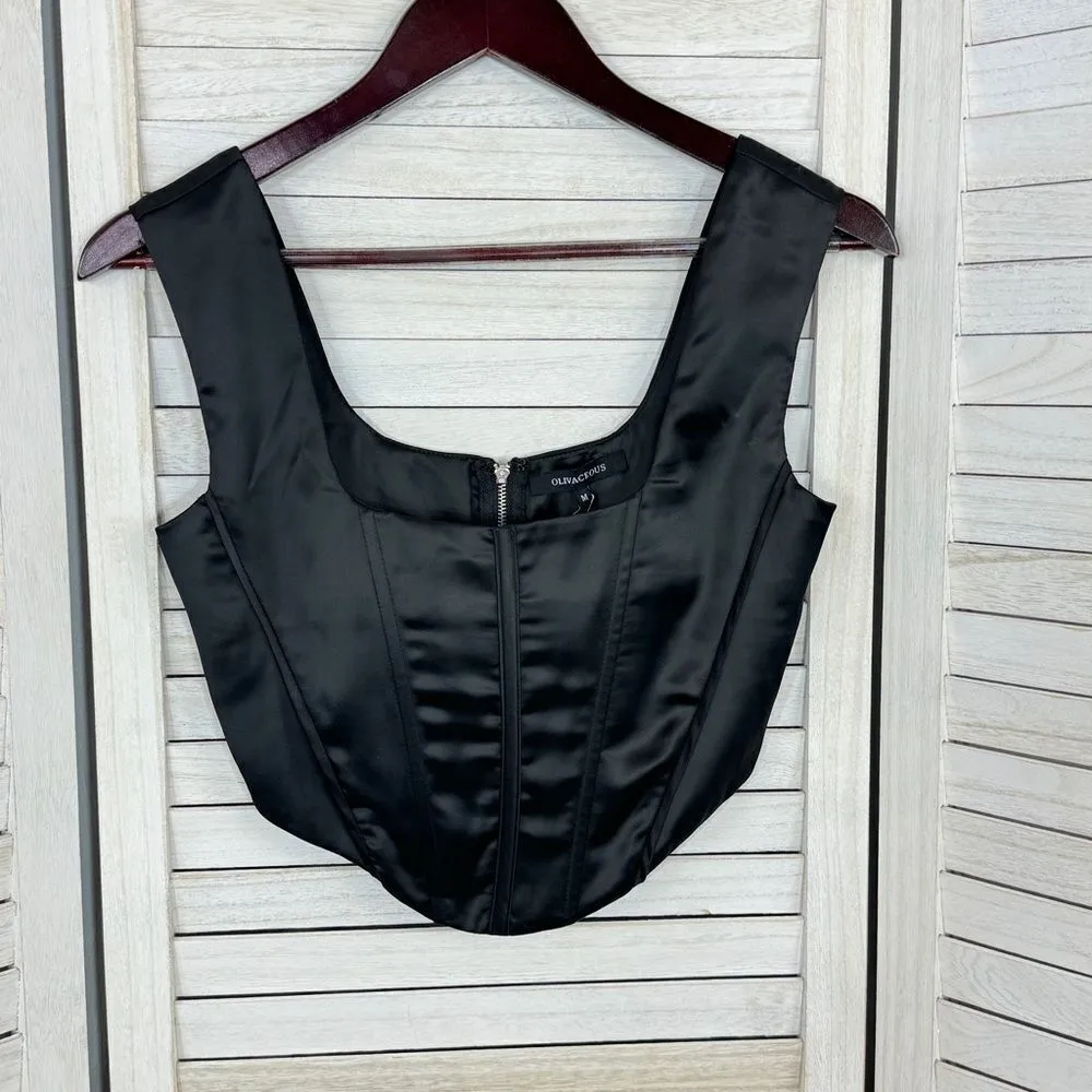 Olivaceous Satin Corset Top Black Medium Sleeveless Crop - Image 8