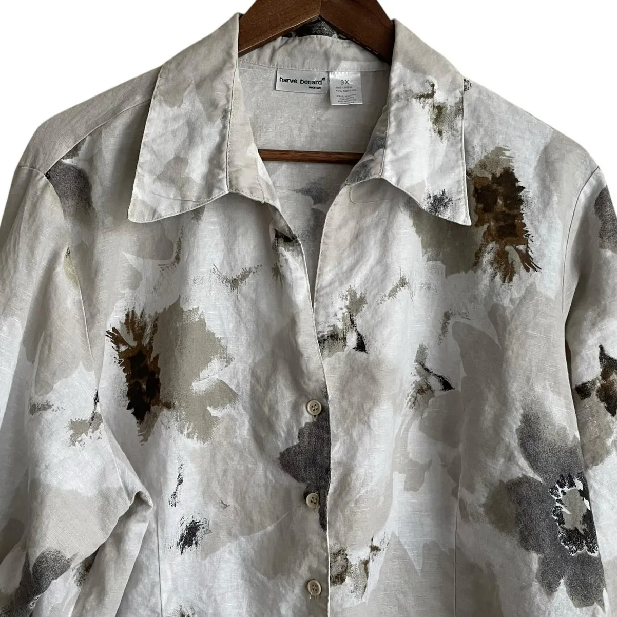 Harve Bernard Women Top 3X Abstract Floral Linen Cotton‎ Button Up Office Travel - Image 8