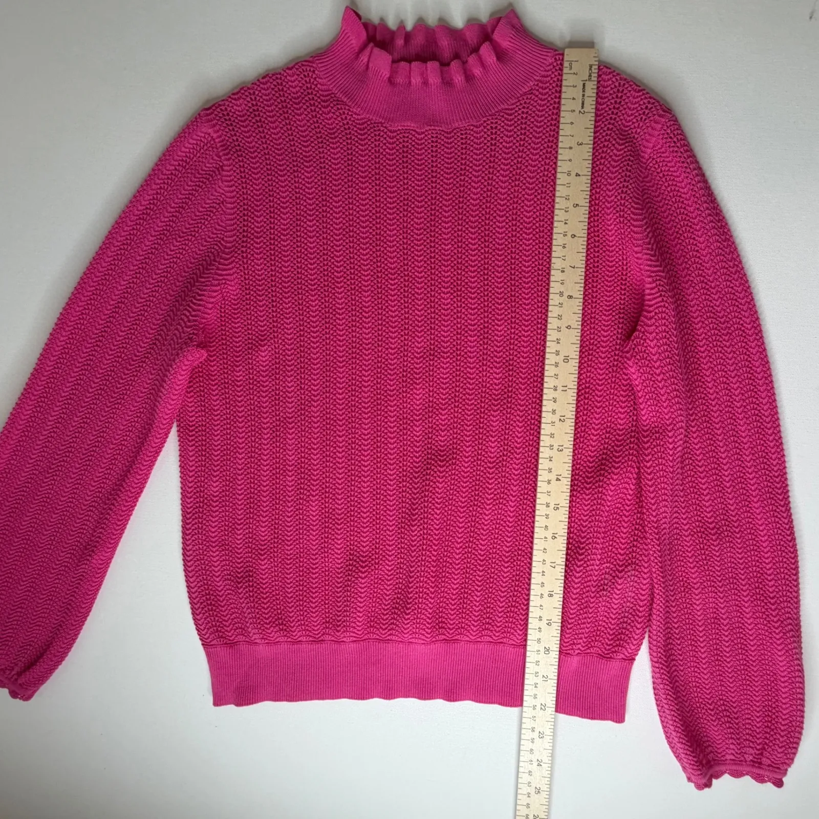 J Crew Pointelle Ruffle Mock Neck Sweater Pink Raspberry Small Preppy Coquette - Image 7