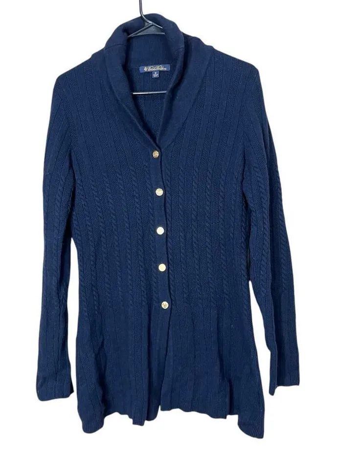Brooks Brothers Knit Blue Cashmere Blend Button Front Cardigan Sweater Size M - Image 1